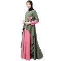 Polka dotted asymmetrical dress abaya- Jade Green-Pink